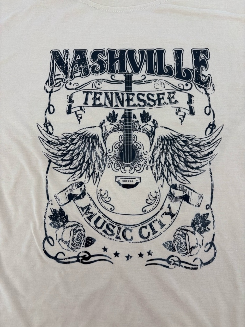 Nashville TN Music City T-Shirt XL Tan Distressed Guitar Graphic Country Western